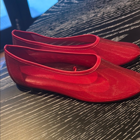 Massimo Dutti BN Never Worn Mesh Ballet Flats Sz 8 Red - Picture 2 of 3